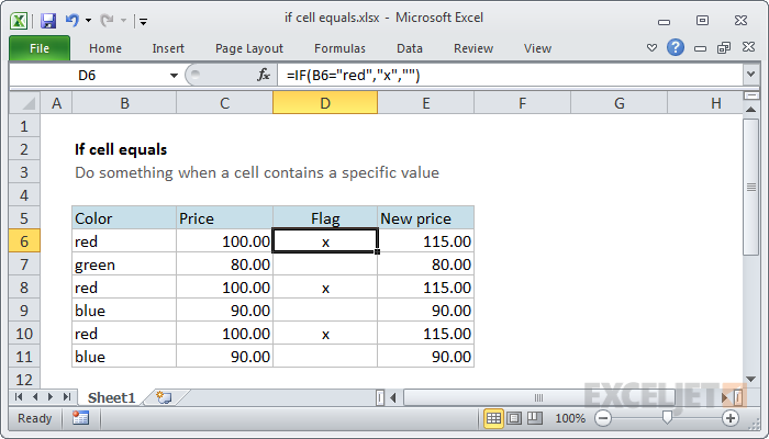 Excel Formula If One Cell Equals Another Then